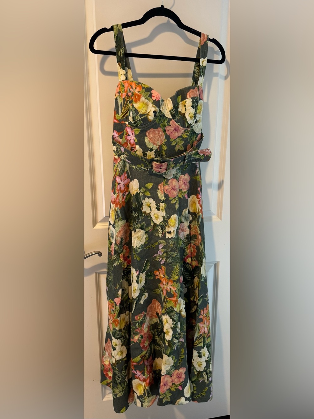 Cara Cara Calypso Olive Kingston Floral Linen Maxi Dress | Size 12 - Picture 3 of 8